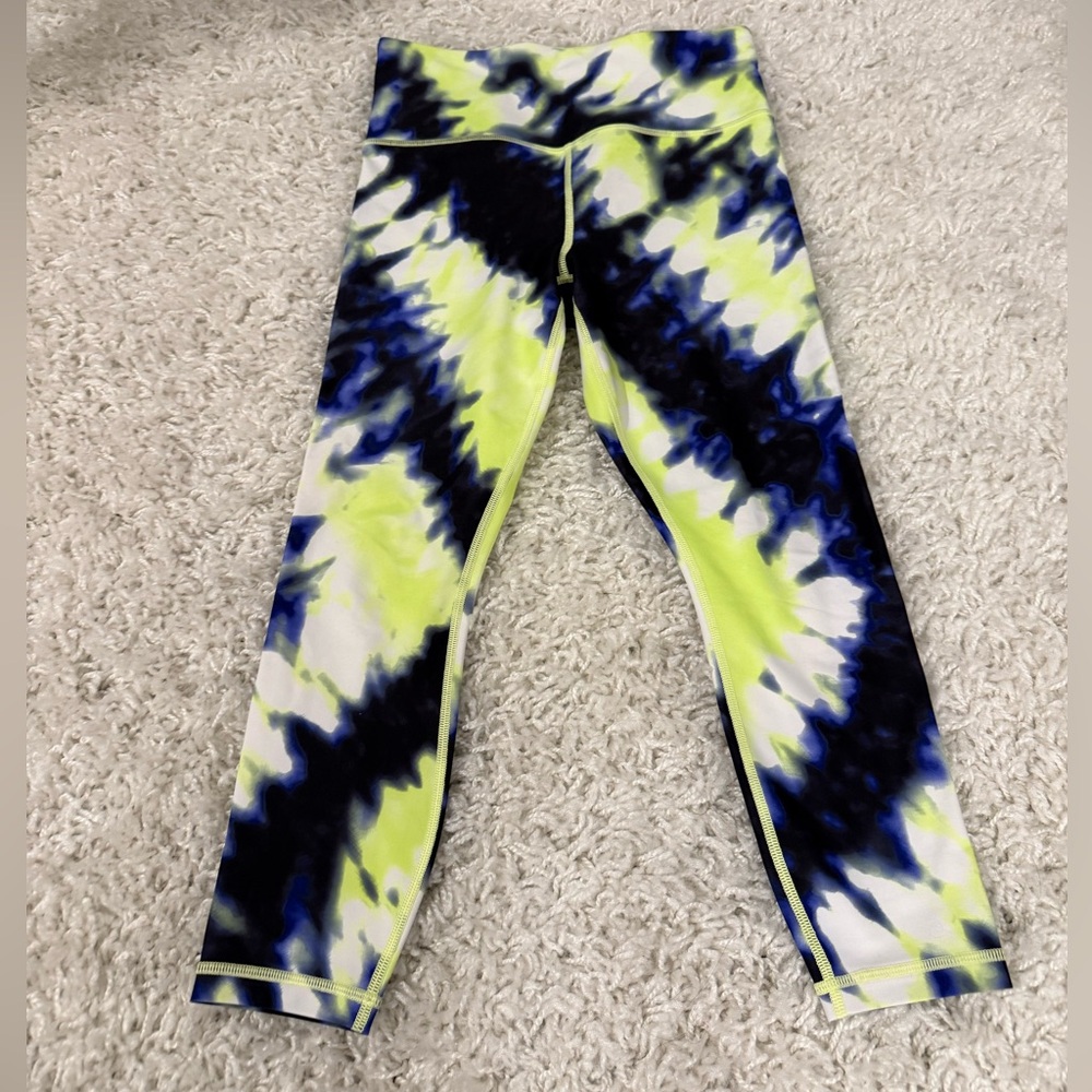 Athleta 7/8 length Blue and Yellow Tie-Dye Leggings